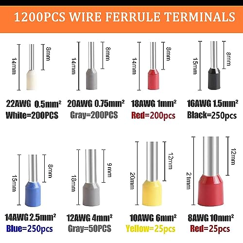 HASTHIP® 2400PCS Electronic Wire Ferrules Kit, Assortment Ferrule Wire Copper Crimp Connector, Wire Connector Jointer Kit Wiring Cable Connector, Insulated Cord Pin End Terminal AWG 23-7 HASTHIP® 2400PCS Electronic Wire Ferrules Kit, Assortment Ferrule Wire Copper Crimp Connector, Wire Connector Jointer Kit Wiring Cable Connector, Insulated Cord Pin End Terminal AWG 23-7